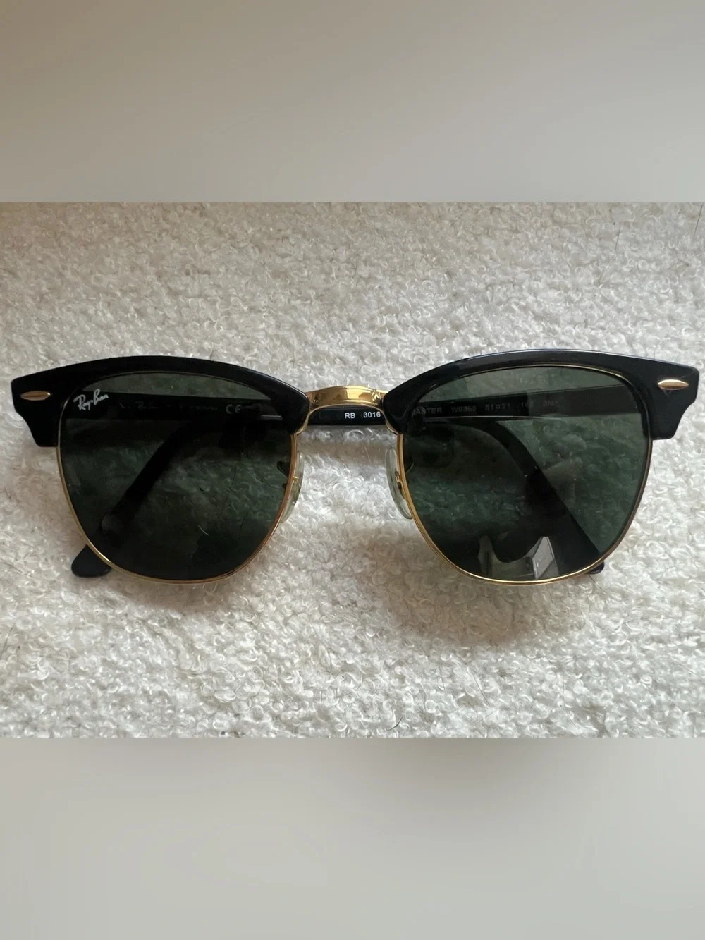 Ray-Ban Black and Gold Clubmaster Sunglasses with Dark Green Lenses